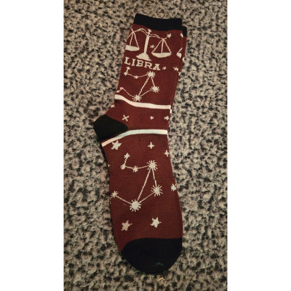 Libra Zodiac Constellation Crew Socks Burgundy Maroon Astrology Size 9-11